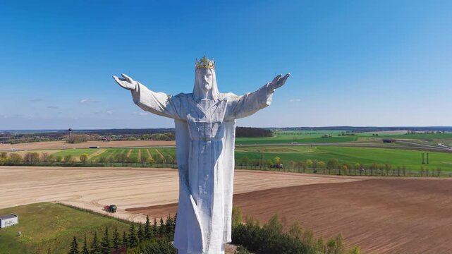 Close up and rise up view the biggest Jesus figure in the world near S3 expressway in Poland. Monument of Christ the King (Pomnik Chrystusa Krola) in Swiebodzin near Poznan in Poland, Europe