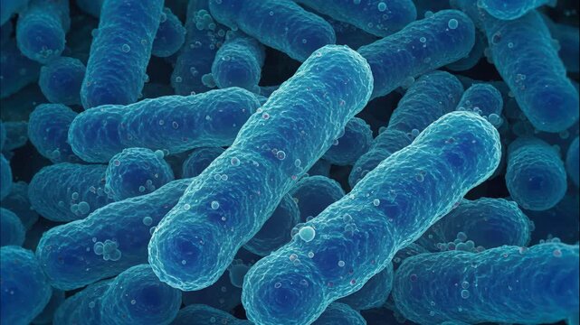 Microscopic Bacteria: A detailed close-up reveals a colony of microscopic bacteria, showcasing their intricate shapes and textures, offering a glimpse into the unseen world.