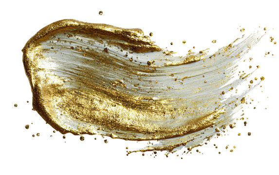 Elegant gold brush dab with textured metallic paint spot for premium artistic composition Isolated on transparent background PNG