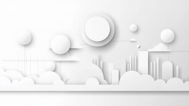 Abstract Urban Landscape: A minimalist and modern city landscape rendered in a monochromatic palette of crisp white, with floating geometric shapes and clean lines that suggest an evolving metropolis.