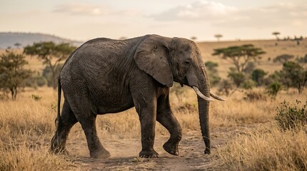 Fototapeta premium Majestic Elephant Walking Through African Savanna