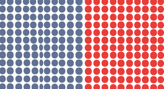 Organized pattern of red and blue dots divided into two distinct color blocks