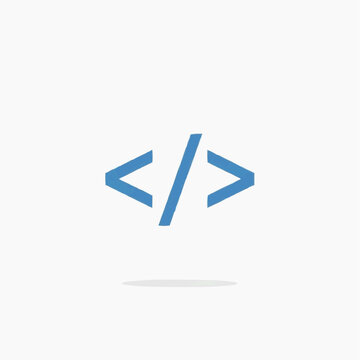 A blue vector icon representing coding and web development concepts