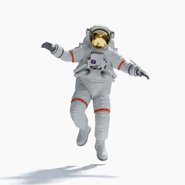 A vector illustration depicts an astronaut floating in a spacesuit