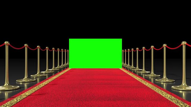 Red Carpet with Gold Stanchions and Green Screen - 3d 4k animation (3840 x 2160 px)
