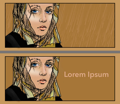 A young woman in a digital drawing is seen in a rain hat and in the rain in this illustration.
