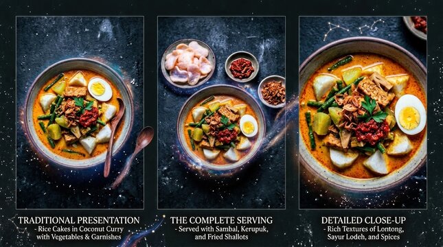 Delicious Indonesian Lontong Sayur with Egg and Vegetables Food Photography.