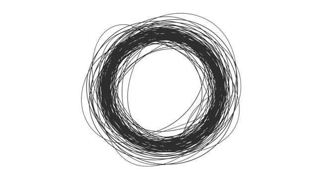 Abstract circular scribbled pattern on a white background