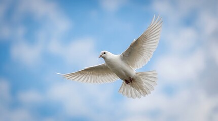 Obraz premium photo of white doves flying in the sky with the meaning of freedom made by AI generative
