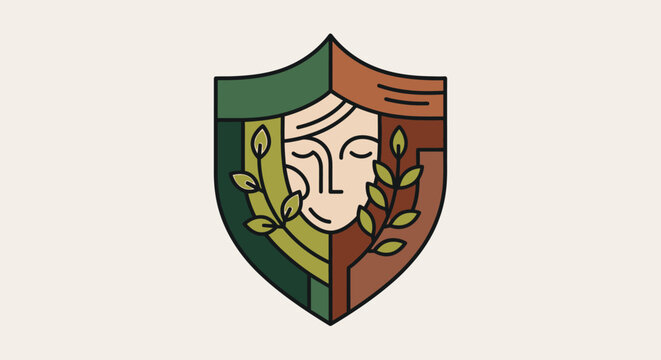 Shield with Face and Leaves.