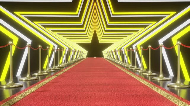 Red Carpet through Star Tunnel with Flashing Lights - 3d 4k animation (3840 x 2160 px)