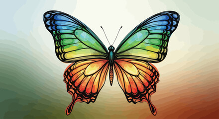 Vibrant rainbow butterfly with detailed wings against a soft gradient background © Win