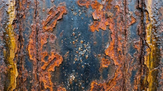 Close-up of weathered metal surface with rust and corrosion, showing texture and detail.