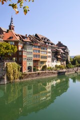 Fototapeta premium Historic houses along the Rhine River in Laufenburg Germany