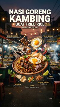 Delicious Nasi Goreng Kambing with Fried Egg and Spices.