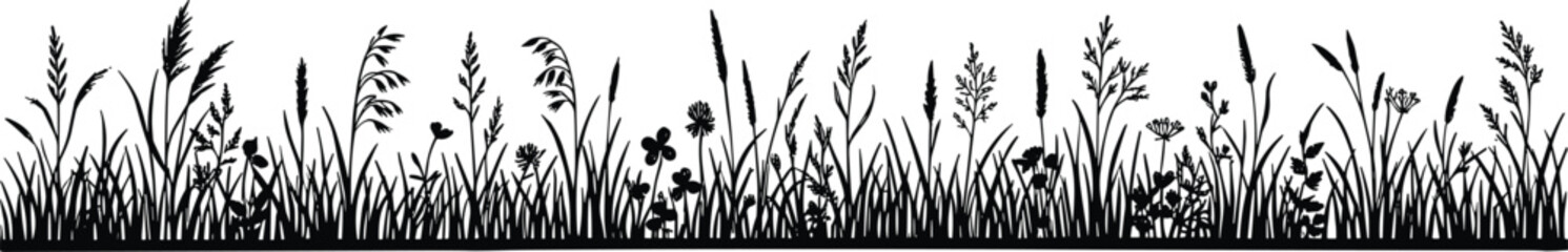Grass and wildflower silhouette vector illustration set, meadow plant icons with blades, seed heads and floral motifs representing nature theme - flat vector illustration © MD Tariful islam