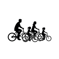 Fototapeta premium Silhouette of a Family Riding Bicycles Together.