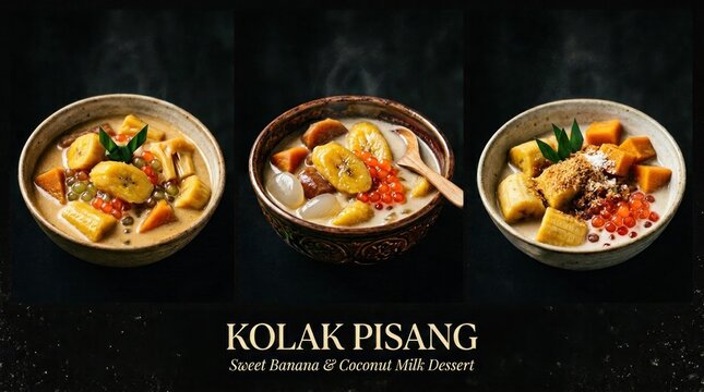 Delicious Kolak Pisang Traditional Indonesian Dessert Bowls.