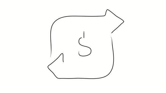 Choice, money, finance, business, uncertainty. Continuous line. Isolated on white. Video 4k object illustration self-drawing. Object construction. Minimalist continuous line drawing silhouette on a wh