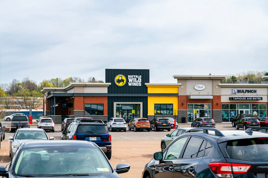Camillus, NY - Apr 18, 2026: View of Buffalo Wild Wings restaurant at Township 5 Plaza. Buffalo Wild Wings, founded in 1982 and operated by Inspire Brands, has over 1,200 locations worldwide