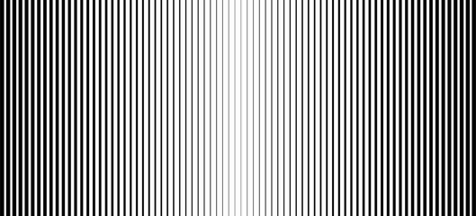 Obraz premium Thin line halftone gradient texture. Fading vertical stripe gradation background. Repeating wide pattern backdrop. Black parallel lines wallpaper.