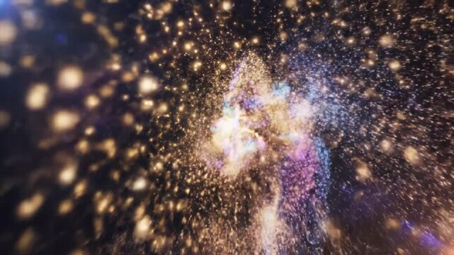Abstract particles flowing and exploding in a mesmerizing light show.