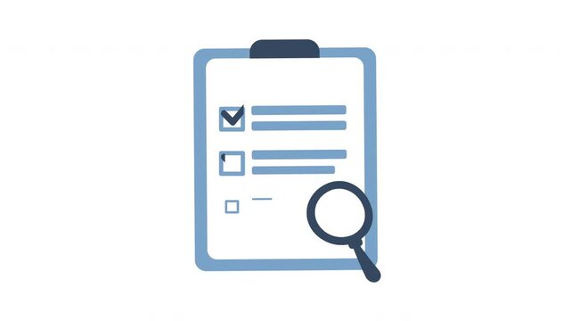 Approved check mark on verified document icon with green checkmarks and purple magnifying glass in an alpha channel. Flat design checklist illustration for data auditing