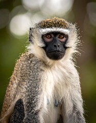 Fototapeta premium Closeup of a monkeys face outdoors.