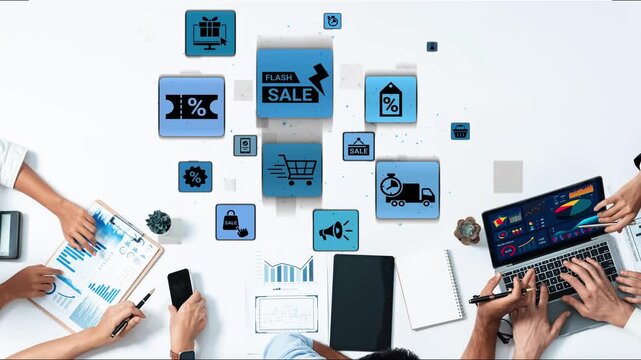 Flash sale icons show ecommerce, flash sale discount, and digital promotion. Flash sale drives customer shopping, flash sale marketing, and conversion growth. Funnel