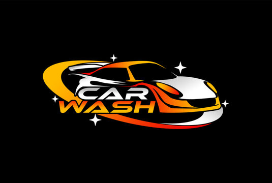 car wash detailing logo emblem badge template cleaning car service on black background