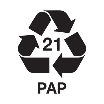 Recycling symbol with number 21 and pap label black silhouette
