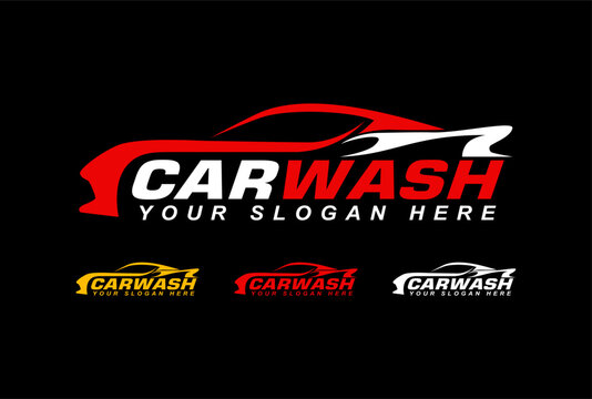 car wash detailing logo emblem badge template cleaning car service on black background