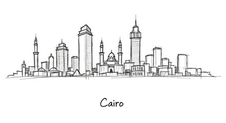 Fototapeta premium Elegant minimalist line drawing of the Cairo city skyline showcasing iconic skyscrapers and historic structures