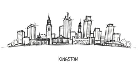 Fototapeta premium Stylized Sketch of Kingston Cityscape Featuring Iconic Buildings and Urban Skyline Artistic Representation