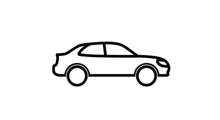 Fototapeta premium Generic Car Icon - Simple Black Line Art Illustration of an Automobile from Side View, Isolated on White Background