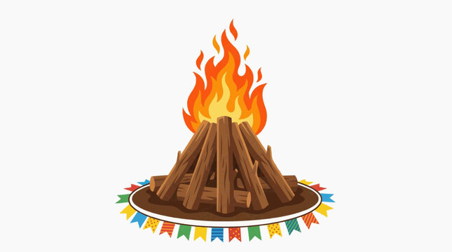 Bonfire's Fiery Embrace: A vibrant illustration of a bonfire, its flames dancing atop a carefully stacked pile of wooden logs, inviting warmth and a sense of cozy gathering.