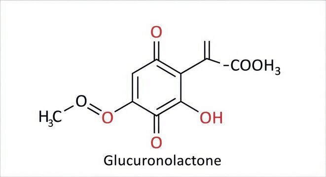 Glucuronolactone Chemical Structure Depicted on White Background.