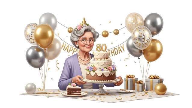 Realistic concept of an 80th birthday party symbolizing life experience, family, and joyful celebration.