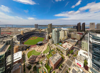 Fototapeta premium Aerial Drone View of Petco Park in San Diego CA.