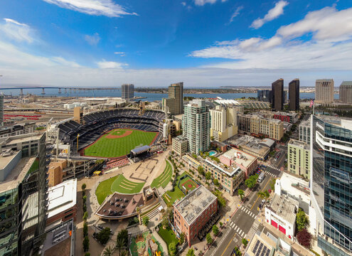 Aerial Drone View of Petco Park in San Diego CA.