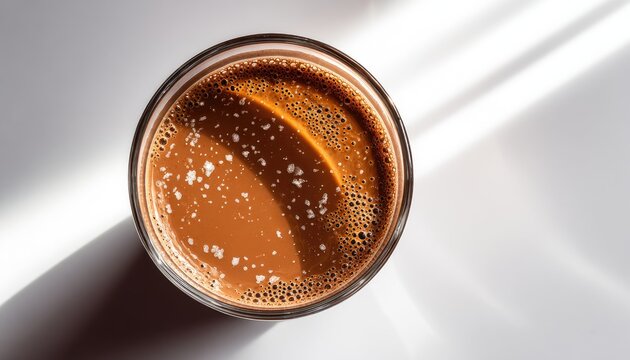 Top View of a Refreshing Coffee Drink with Frothy Bubbles.