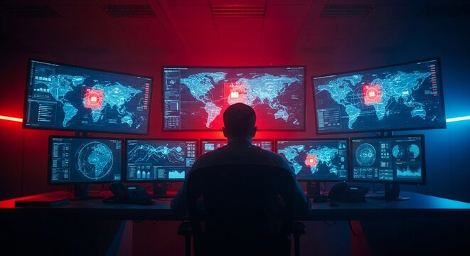 Cyber Security Analyst Monitoring Global Network Threat