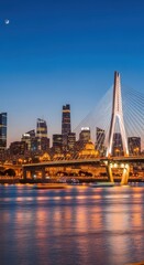 Obraz premium Illuminated Bridge and Cityscape at Dusk in Chongqing, China.