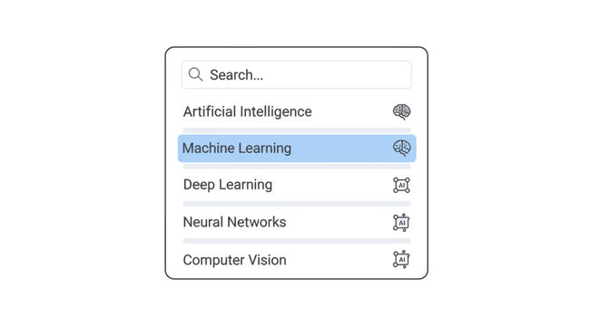 User interface displaying dropdown menu with artificial intelligence related options.