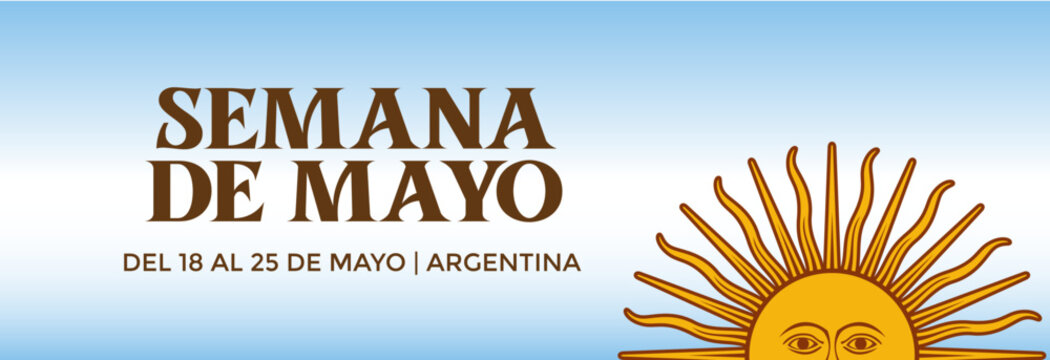 Banner Promo Semana de Mayo, feriado patrio con sol de la bandera argentina editable