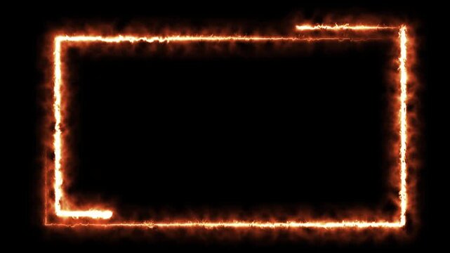 Dynamic fiery rectangular frame animation on black background with glowing edges and energy effect.