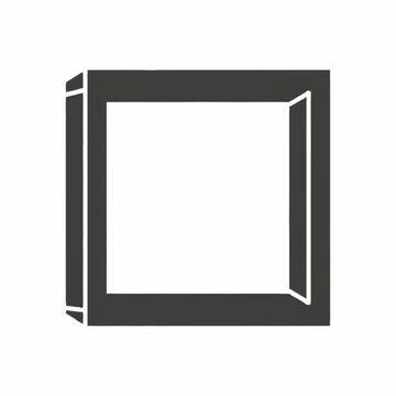 Abstract cube shape with open sides and perspective view.