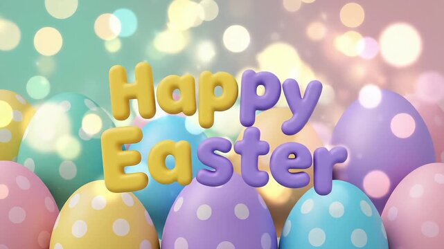 Happy Easter Celebration with Colorful Eggs and Bokeh Lights.