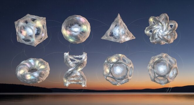 Abstract geometric shapes floating