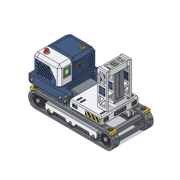 Isometric view of a futuristic tracked vehicle with a modular cargo system.